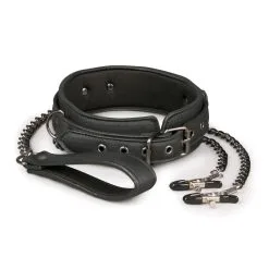 Easytoys Fetish Collection Collar De Cuero Con Cadenas Para Pezones